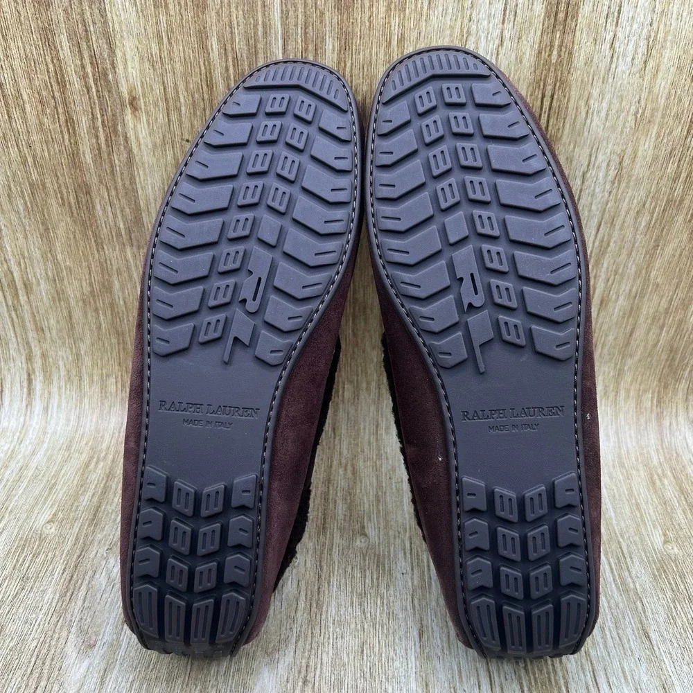 Ralph Lauren Purple Label Harold Tassel Shearling Loafers Men's 10 D Brown Suede